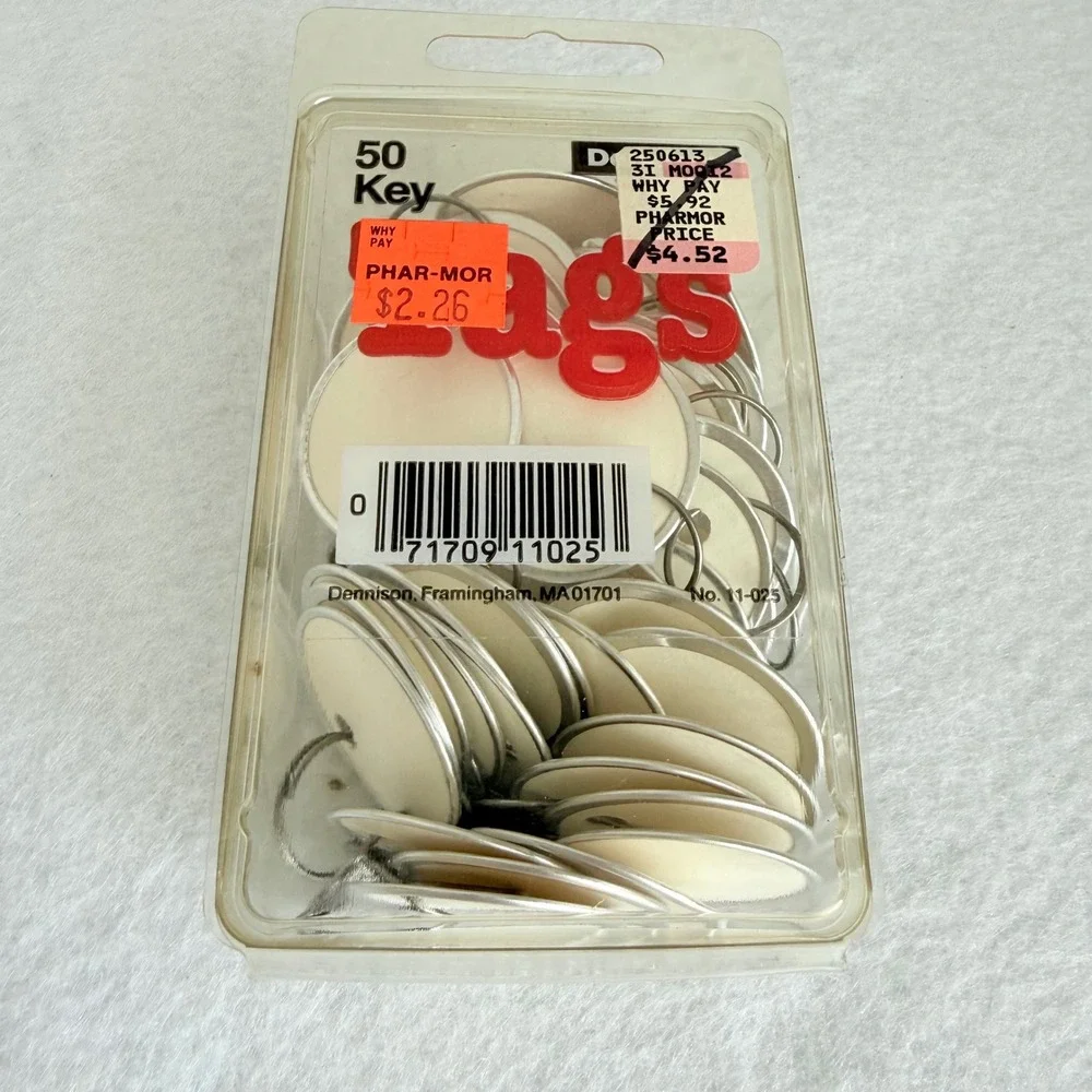 Dennison Key Tags Unisex 50 Pack White New Vintage Metal Rimmed Round 11-025